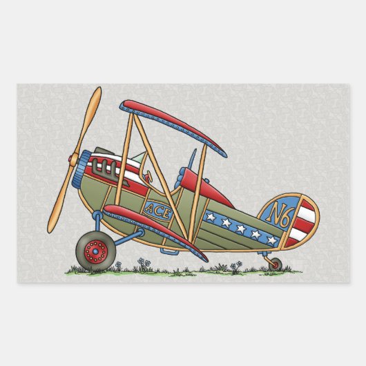 かわいい二面飛行機 長方形シール (正面)