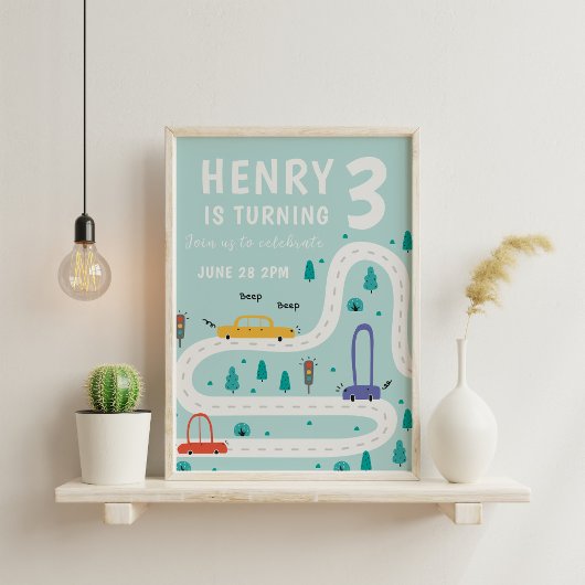 かわいい交通カードテーマボーイ誕生日 ポスター