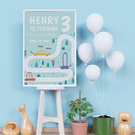 かわいい交通カードテーマボーイ誕生日 ポスター