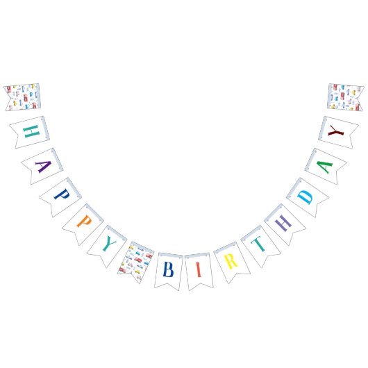 かわいい交通ハッピーバースデー バンティングフラッグ (全)