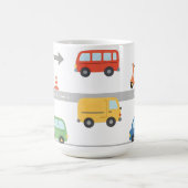 かわいい交通道路乗り物パターン キッズ コーヒーマグカップ (中央)