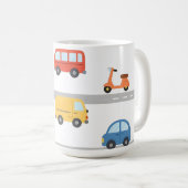 かわいい交通道路乗り物パターン キッズ コーヒーマグカップ (正面右)