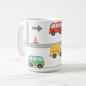 かわいい交通道路乗り物パターン キッズ コーヒーマグカップ (正面左)