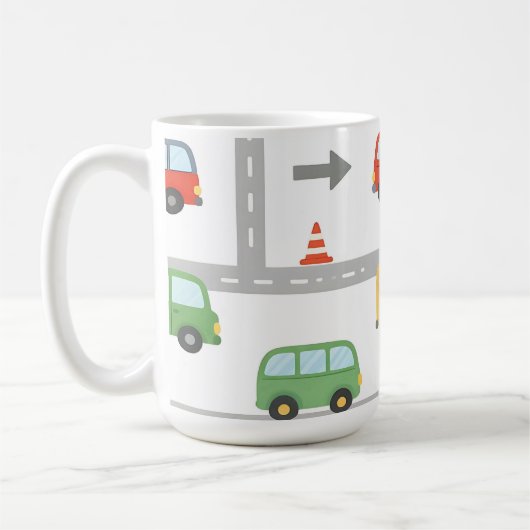 かわいい交通道路乗り物パターン キッズ コーヒーマグカップ (左)