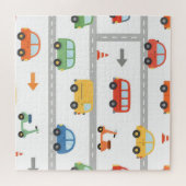 かわいい交通道路乗り物パターン キッズ ジグソーパズル (横)