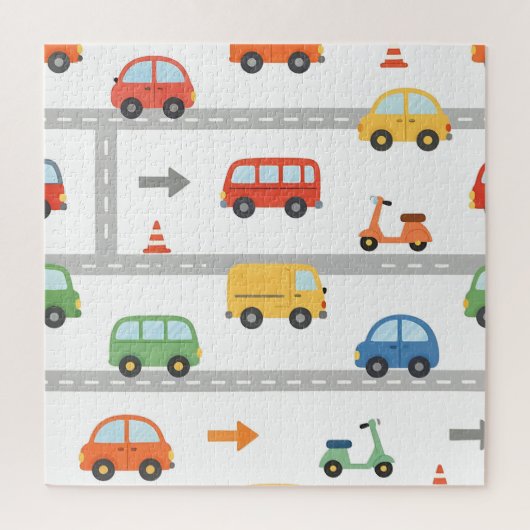 かわいい交通道路乗り物パターン キッズ ジグソーパズル (縦)