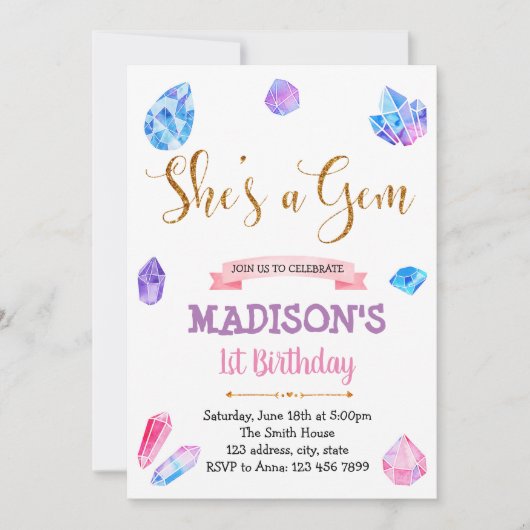 かわいい人が宝石のテーマパーティーの招待状を見せる 招待状 (正面)