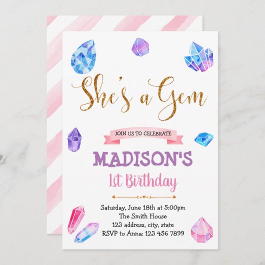 かわいい人が宝石のテーマパーティーの招待状を見せる 招待状 (正面/裏面)