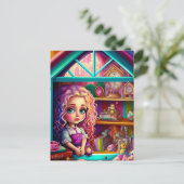かわいい人形のいるカラフルなおもちゃの家 ポストカード (スタンド正面)