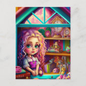 かわいい人形のいるカラフルなおもちゃの家 ポストカード (正面)