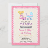 かわいい人形のパーティーの誕生日の招待 招待状 (正面)