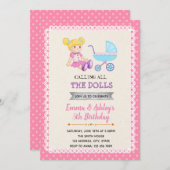 かわいい人形のパーティーの誕生日の招待 招待状 (正面/裏面)