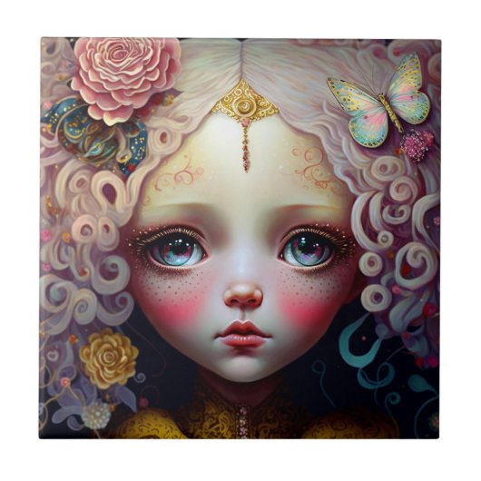 かわいい人形の少女ピンクの髪 タイル (正面)