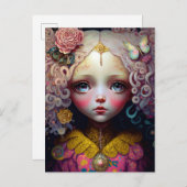 かわいい人形の少女ピンクの髪 ポストカード (正面/裏面)