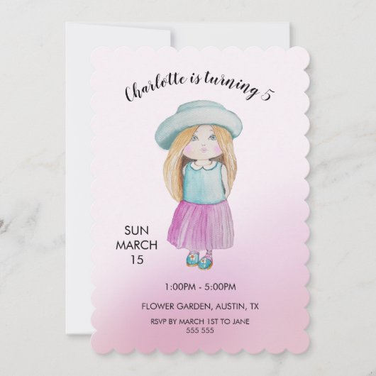 かわいい人形の水彩イラストレーション シーズンカード (正面)