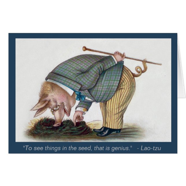 かわいい人間の形をしたブタ-ヴィンテージの芸術カード (正面横)