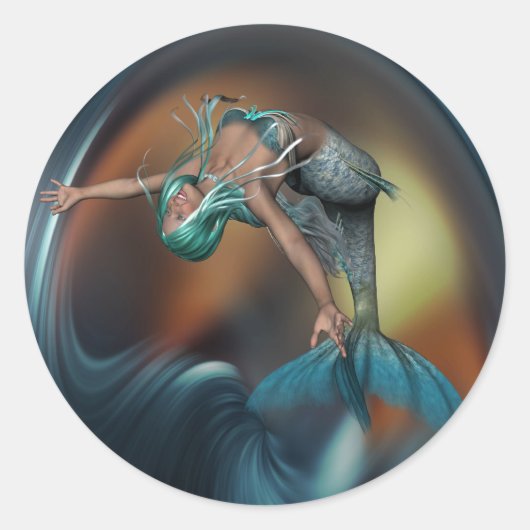 かわいい人魚が喜んで泳ぐ ラウンドシール (正面)