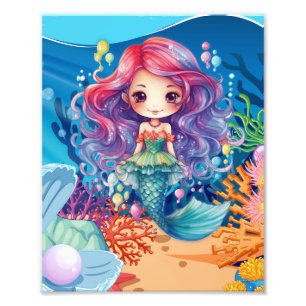 かわいい人魚が水中 フォトプリント