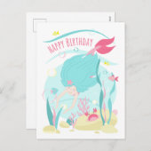 かわいい人魚が海の中でダイビング シーズンポストカード (正面/裏面)