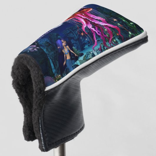 かわいい人魚が美しいクラゲを見る ゴルフヘッドカバー (3/4 正面)