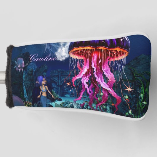 かわいい人魚が美しいクラゲを見る ゴルフヘッドカバー (正面)