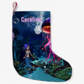かわいい人魚が美しいクラゲを見る スモールクリスマスストッキング (正面)