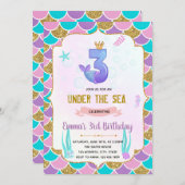 かわいい人魚さん3歳の誕生日の招待状 招待状 (正面/裏面)