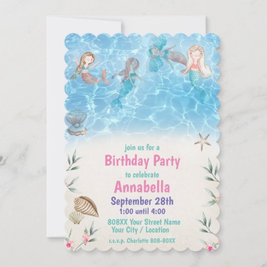 かわいい人魚たちが泳ぐビーチ 招待状 (正面)