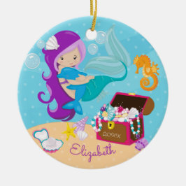 かわいい人魚とイルカのクリスマスオーナメント セラミックオーナメント