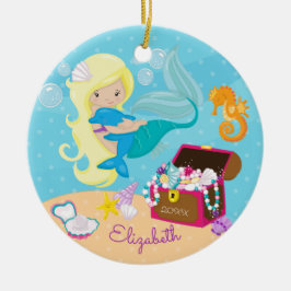 かわいい人魚とイルカのクリスマスオーナメント セラミックオーナメント