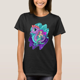 かわいい人魚とタツノオトシゴのシルエット 水棲生物 Tシャツ