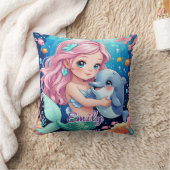 かわいい人魚とドルフィンスクエア枕 – 編集可能 クッション (ブランケット)