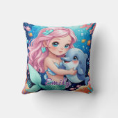 かわいい人魚とドルフィンスクエア枕 – 編集可能 クッション (裏面)