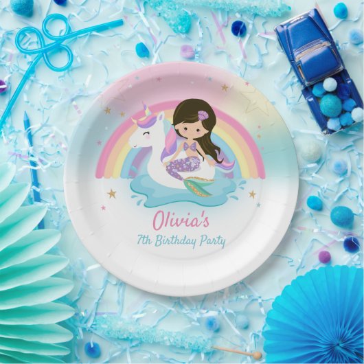 かわいい人魚と一角獣プールの誕生パーティー ペーパープレート (パーティー)
