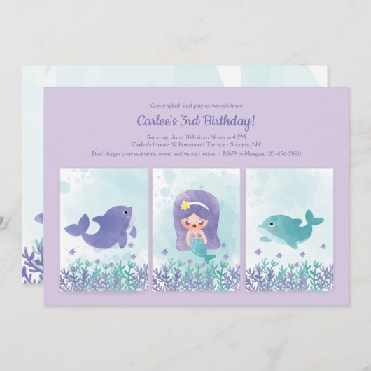 かわいい人魚と友達 招待状 (正面/裏面)