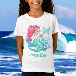 かわいい人魚と名前Tシャツ Tシャツ
