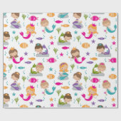 かわいい人魚と海中の魚 ラッピングペーパー (フラット)