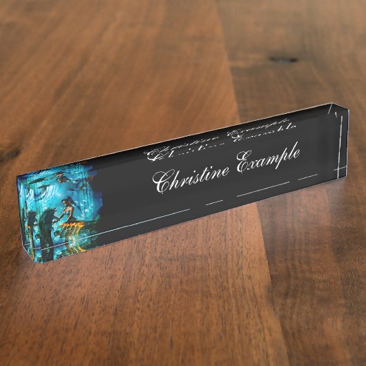 かわいい人魚と遊んでいるおもしろいなイルカ デスクネームプレート (側面)