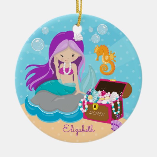 かわいい人魚のオーナメント セラミックオーナメント (正面)