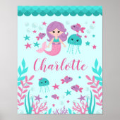 かわいい人魚のカスタマイズ 女の子の部屋の壁アート ポスター (正面)