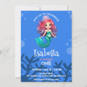 かわいい人魚のクラウン レインボー クジラの誕生日パーティー 招待状 (正面)