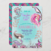 かわいい人魚のグリッターザシーアンダーザシーパーティー 招待状 (正面/裏面)