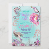 かわいい人魚のグリッターザシーアンダーザシーパーティー 招待状 (正面)