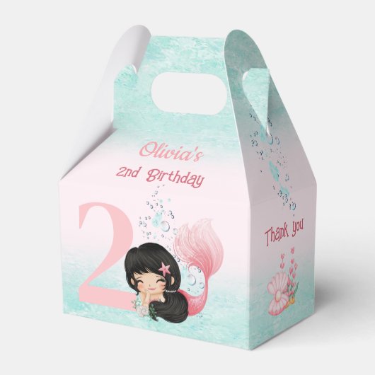 かわいい人魚のダークヘアピンク小さな切り妻 フェイバーボックス (正面サイド)