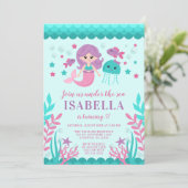 かわいい人魚のバースデーパーティ招待状 招待状 (スタンド正面)