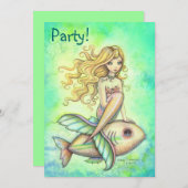 かわいい人魚のバースデーパーティ招待状 招待状 (正面/裏面)