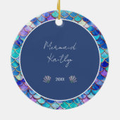 かわいい人魚のパターン写真&名前の女の子クリスマス セラミックオーナメント (裏面)