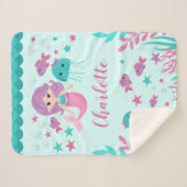 かわいい人魚のパーソナライズな女の子 シェルパブランケット (正面(横))