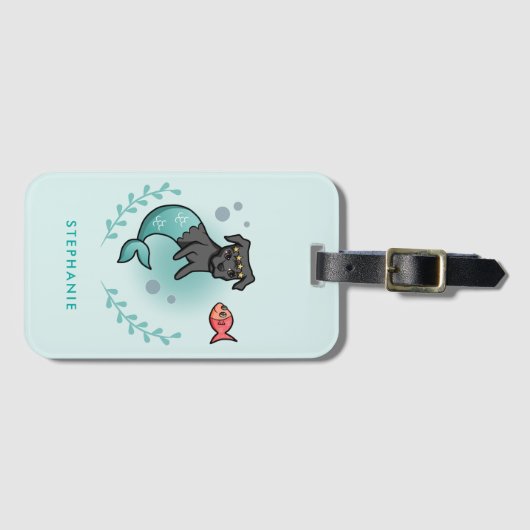 かわいい人魚のプリンセスMerDog犬は|あなたの名前を加えます ラゲッジタグ (正面横)