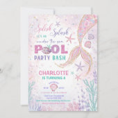 かわいい人魚のプールパーティー 海の中の誕生日 招待状 (正面)